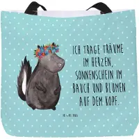 Mr. & Mrs. Panda Tote Bag Stinktier Mädchen - Türkis Pastell - Geschenk, Tasche, Wildtier, Namaste, Laptoptasche, Schultasche, Tragetasche, Strandtasche, Yoga, Stinker