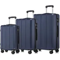 YONSLY Premium Reisekoffer TSA-Schloss,YKK-Reißverschluss Hartschalen-Koffer Trolley Kabinenkoffer Rollkoffer Suitcase Handgepäck (Dunkelblau, M-L-XL-Set)