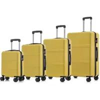 YONSLY Suitcase Set, Rollkoffer Handgepäck, Kofferset, mit 4 Rollen 360°, Hartschalenreise Zahlenschloss, Weicher Gummigriff (4er Set, S,M,L&XL, Gelb)