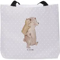 Mr. & Mrs. Panda Strandtasche Papa Bär - Grau Pastell - Geschenk, Einkaufstasche, Vatertag, Reisetasche, Geburtstag, Vater, Laptoptasche, Muttertag, Tasche, Tote Bag