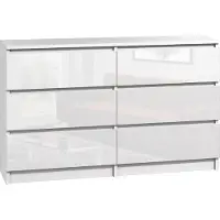 Roe furniture Kommode, Weiß Hochglanz, 140 cm, mit 6 Schubladen