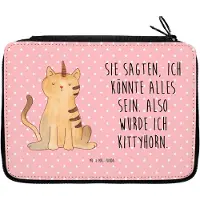 Mr. & Mrs. Panda Mäppchen Einhorn Katze - Rot Pastell - Geschenk, Unicorn, Bleistiftetui, Regenbogen, Federmäppchen, Glitzer, Federmappe, Schulmäppchen, Einhornkatze