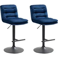 BellaFurn 2-teiliges Set aus Samt-Barhockern – Hochhocker – Eleganter Komfort mit verstellbarer Höhe | Farbe: Blau | Grundfarbe: Schwarz