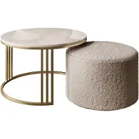 Lookway Couchtisch mit Hocker LORI Hochglanz Gold gebürstet/glänzender Kaschmir, Coral 50
