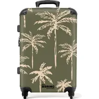 NoBoringSuitcases.com Hartschalen Koffer Mittelgroß 67x43x25 cm, 72L, Sommerdruck für Männer: Grün mit beigem Palmenaufdruck, Reisekoffer mit 4 Rollen