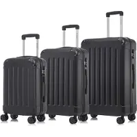 YONSLY Suitcase Set, Rollkoffer Handgepäck, Kofferset, mit 4 Rollen 360°, Hartschalenreise Zahlenschloss, Weicher Gummigriff (3er Set, M,L&XL,Schwarz)