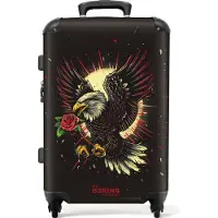 NoBoringSuitcases.com Hartschalen Koffer Mittelgroß 67x43x25 cm, 72L, Verschiedene Drucke für Männer: Schwarz mit Adler und roter Blume, Reisekoffer mit 4 Rollen