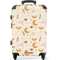 NoBoringSuitcases.com Großer Koffer - Beige met bohemian maanpatroon - Kombinationsschloss TSA - Hartschalen Trolley 4 Rollen - 72 liter - Reisekoffer - 66 cmKoffer Mittelgroß 67x43x25 cm, 72L,