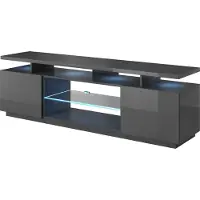 Furniture24 Fernsehschrank EVA 180x56x40 cm Lowboard Tv Schrank 2 Türiger mit Led beleuchtung Graphite Hochglanz
