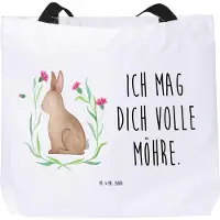 Mr. & Mrs. Panda Schultasche Hase Sitzen - Weiß - Geschenk, Ostern, Reisetasche, Tote Bag, Ostergeschenke, Frohe, Kaninchen, Liebe, Büchertasche, Tasche, Ostergrüße