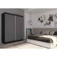 AGMAT-FURNITURE AGMAT Schwebetürenschrank Inari, Kleiderschrank mit 2 Türen, Moderne Garderobe in Farbe: Schwarz, Schrank in Größe: 160 x 216 x 61 cm