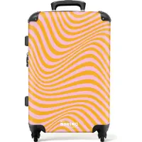 NoBoringSuitcases.com Großer Koffer - Rosa mit orangefarbenen Wellenlinien - Kombinationsschloss TSA - Hartschalen Trolley 4 Rollen - 72 liter - Reisekoffer - 66 cmKoffer Mittelgroß 67x43x25 cm, 72L,