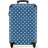 NoBoringSuitcases.com Hartschalen Handgepäck Koffer 55x35x20 cm, 36L, Drucke für Frauen: Blau, weiß - Polka dots, Reisekoffer mit 4 Rollen