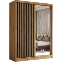 AGMAT-FURNITURE AGMAT Schwebetürenschrank Nevada, Kleiderschrank mit Spiegel und 2 Türen, Moderne Garderobe in Farbe: Artisan, Schrank in Größe: 160 x 216 x 61 cm