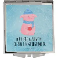 Mr. & Mrs. Panda Kosmetikspiegel Schwein Glühwein - Eisblau - Geschenk, Klappspiegel, Weihnachten, Schminkspiegel, Klappbarer Spiegel, Glühschwein, Handspiegel, Frauen