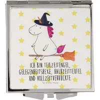 Mr. & Mrs. Panda Kosmetikspiegel Einhorn Hexe - Weiß - Geschenk, Kleiner Spiegel, Schminkspiegel, Reisespiegel, Handspiegel, Unicorn, Engel, Frau, Frauen, Teufel