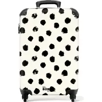 NoBoringSuitcases.com Hartschalen Handgepäck Koffer 55x35x20 cm, 36L, Abstrakte Drucke für Frauen: Weiß mit schwarzen Punkten, Reisekoffer mit 4 Rollen