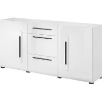 Furniture24 Sideboard 180 cm TULSA 26 Kommode 2 Türen 3 Schubladen Weiß Hochglanz