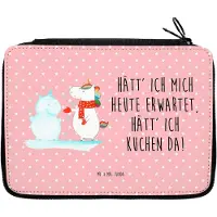 Mr. & Mrs. Panda Federmäppchen Einhorn Schneemann - Rot Pastell - Geschenk, Mäppchen, Bleistiftetui, Etui, Handschuhe, Schlampermäppchen, Unicorn, Weihnachten, Schnee