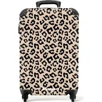 NoBoringSuitcases.com Hartschalen Handgepäck Koffer 55x35x20 cm, 36L, Abstrakte Drucke für Frauen: Beige mit schwarzem Panther-Print, Reisekoffer mit 4 Rollen
