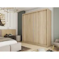 AGMAT-FURNITURE AGMAT Schwebetürenschrank Inari, Kleiderschrank mit 2 Türen, Moderne Garderobe in Farbe: Sonoma, Schrank in Größe: 200 x 216 x 61 cm