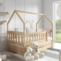 Jerpax Kinderbett mit Matratze und Schublade 160 x 80 cm Kinderbett mit Unterbett Doppelbett Kiefer NINA