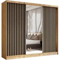 AGMAT-FURNITURE AGMAT Schwebetürenschrank Nevada, Kleiderschrank mit Spiegel und 3 Türen, Moderne Garderobe in Farbe: Artisan, Schrank in Größe: 240 x 216 x 61 cm
