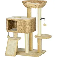Northio Katzen Kratzbaum 98 cm Katzenbaum mit 2 Leigefläche, Katzenkratzbaum Spielball für Katzen bis 6 kg, Katzenmöbel, Sisal, Beige