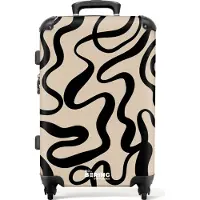 NoBoringSuitcases.com Hartschalen Koffer Mittelgroß 67x43x25 cm, 72L, Abstrakte Drucke für Frauen: Beige mit schwarzen abstrakten Linien, Reisekoffer mit 4 Rollen