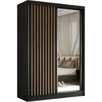 AGMAT-FURNITURE AGMAT Schwebetürenschrank Nevada, Kleiderschrank mit Spiegel und 2 Türen, Moderne Garderobe in Farbe: Schwarz, Schrank in Größe: 150 x 216 x 61 cm