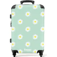 NoBoringSuitcases.com Großer Koffer - Pastellgrün mit Gänseblümchen - Kombinationsschloss TSA - Hartschalen Trolley 4 Rollen - 72 liter - Reisekoffer - 66 cmKoffer Mittelgroß 67x43x25 cm, 72L,