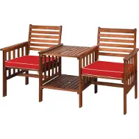 KOMFOTTEU Gartenbank Akazienholz mit Schirmloch & Tsich, Sitzbank Parkbank 165 x 65 x 88 cm, Holzbank Sitzgarnitur & Bierzeltgarnitur für Garten, Balkon & Terrasse (Rot)