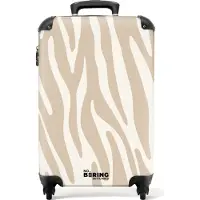 NoBoringSuitcases.com Hartschalen Handgepäck Koffer 55x35x20 cm, 36L, Abstrakte Drucke für Frauen: Zebramuster in Beige und Weiß, Reisekoffer mit 4 Rollen