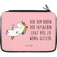 Mr. & Mrs. Panda Stifteetui Einhorn Cocktail - Rot Pastell - Geschenk, Einhörner, Federmappe, Bleistiftetui, Federtasche, Geburtstag, Schulmäppchen, Unicorn, Party, Rum