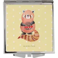 Mr. & Mrs. Panda Schminkspiegel Roter Panda - Gelb Pastell - Geschenk, Herz, Frauen Spiegel, Handspiegel, Lustige Sprüche, Liebling, Liebe, Rot, Taschenspiegel