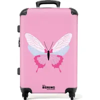 NoBoringSuitcases.com Hartschalen Koffer Mittelgroß 67x43x25 cm, 72L, Insekten- und Pflanzendrucke für Frauen: Rosa mit Schmetterling, Reisekoffer mit 4 Rollen