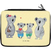 Mr. & Mrs. Panda Federmappe Koala Familie zwei - Gelb Pastell - Geschenk, Muttertag, Mäppchen, Schulmäppchen, Federmäppchen, Etui, Zusammen, Federtasche, Koalabär