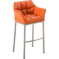 BellaFurn Damaso Barhocker – Hoher Hocker – Bequeme gesteppte Rückenlehne – Kunstlederpolsterung | Farbe: Orange | Grundfarbe: Edelstahl