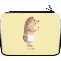 Mr. & Mrs. Panda Federmappe Igel Wein - Gelb Pastell - Geschenk, Federpenal, Weißwein, Etui, Weinglas, Malmappe, Schlampermäppchen, Lustige Sprüche, Federmäppchen, Spruch