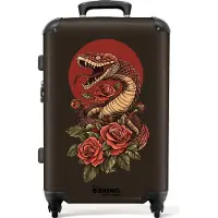 NoBoringSuitcases.com Hartschalen Koffer Mittelgroß 67x43x25 cm, 72L, Verschiedene Drucke für Männer: Schwarz mit Schlange und roter Blume, Reisekoffer mit 4 Rollen