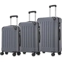 YONSLY Suitcase Set, Rollkoffer Handgepäck, Kofferset, mit 4 Rollen 360°, Hartschalenreise Zahlenschloss, Weicher Gummigriff (3er Set, M,L&XL,Grau)