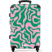 NoBoringSuitcases.com Großer Koffer - Grün mit rosa abstraktem Muster - Kombinationsschloss TSA - Hartschalen Trolley 4 Rollen - 72 liter - Reisekoffer - 66 cmKoffer Mittelgroß 67x43x25 cm, 72L,