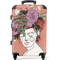 NoBoringSuitcases.com Großer Koffer - Porträt - Frau - Blumen - Pastell - Kombinationsschloss TSA - Hartschalen Trolley 4 Rollen - 72 liter - Reisekoffer - 66 cmKoffer Mittelgroß 67x43x25 cm, 72L,