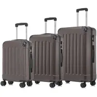 YONSLY Suitcase Set, Rollkoffer Handgepäck, Kofferset, mit 4 Rollen 360°, Hartschalenreise Zahlenschloss, Weicher Gummigriff (3er Set, M,L&XL,Braun)