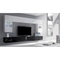 EURO-MEBLE Wohnwand CALABRINI-1 Hängewohnwand, Modern, Schwarz, Hochglanz, mit LED-Beleuchtung, gehärtetes Glas, grifflos, 5 cm, (Weiß / Schwarz Hochglanz)