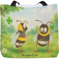 Mr. & Mrs. Panda Schultasche Bienen Paar Design - Weiß - Geschenk, Hochzeitstag, Valentinstag, Freundin, Strandtasche, Tote Bag, für Frauen, Reisetasche, Büchertasche
