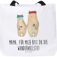 Mr. & Mrs. Panda Strandtasche Bären mit Blumenkranz - Weiß - Geschenk, Reisetasche, Tasche, Mama, Mutter, Tote Bag, Stoffbeutel, Muttertag, Familie, Tochter, Laptoptasche