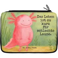 Mr. & Mrs. Panda Federtasche Axolotl Glücklich Design - Weiß - Geschenk, Lebensfroh, Lurch, Motivationsspruch, Malmappe, Schlampermäppchen, Mäppchen, Etui, gut Gelaunt