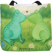 Mr. & Mrs. Panda Stoffbeutel Frosch Liebe Design - Weiß - Geschenk, Küssen, Hochzeitstag, Strandtasche, City-Shopper, Pandatasche, Tote Bag, Beutel, Frösche, Reisetasche