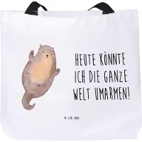 Mr. & Mrs. Panda Reisetasche Otter Umarmen - Weiß - Geschenk, Tasche, gut Gelaunt, Schultasche, Stoffbeutel, Optimistisch, glücklich, Seeotter See, Hallo, Fischotter